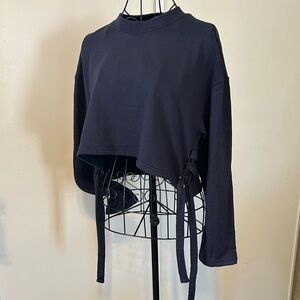 La Porte Navy Long Sleeve Women's Cropped Top with Side Ties Size S